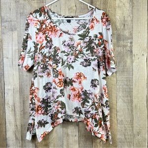 Lord & Taylor Petite XS Oversized Shark-bite Floral Scoop-neck Short Sle…